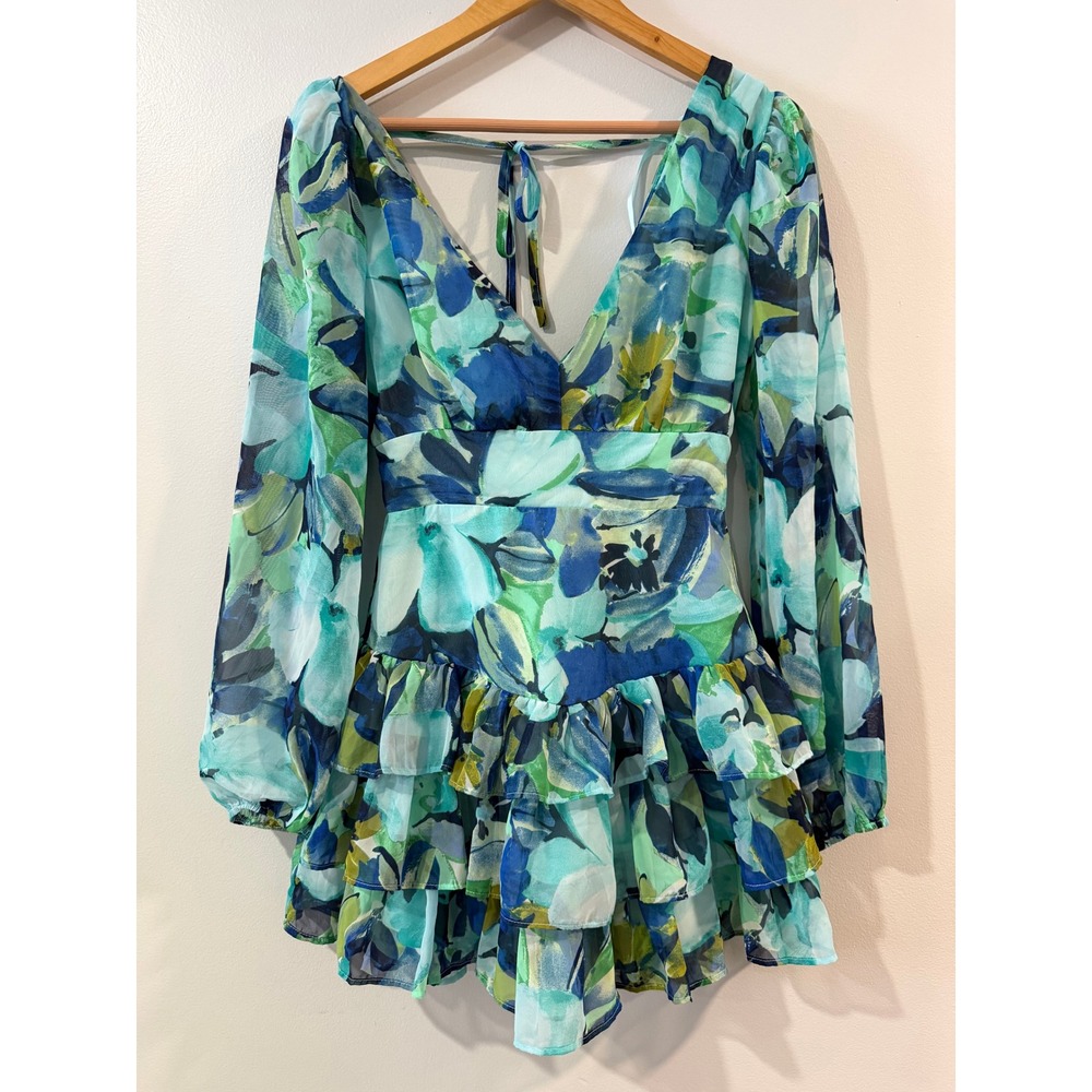 Windsor Right Impression V-Neck Floral Ruffle Skater Dress Size Small